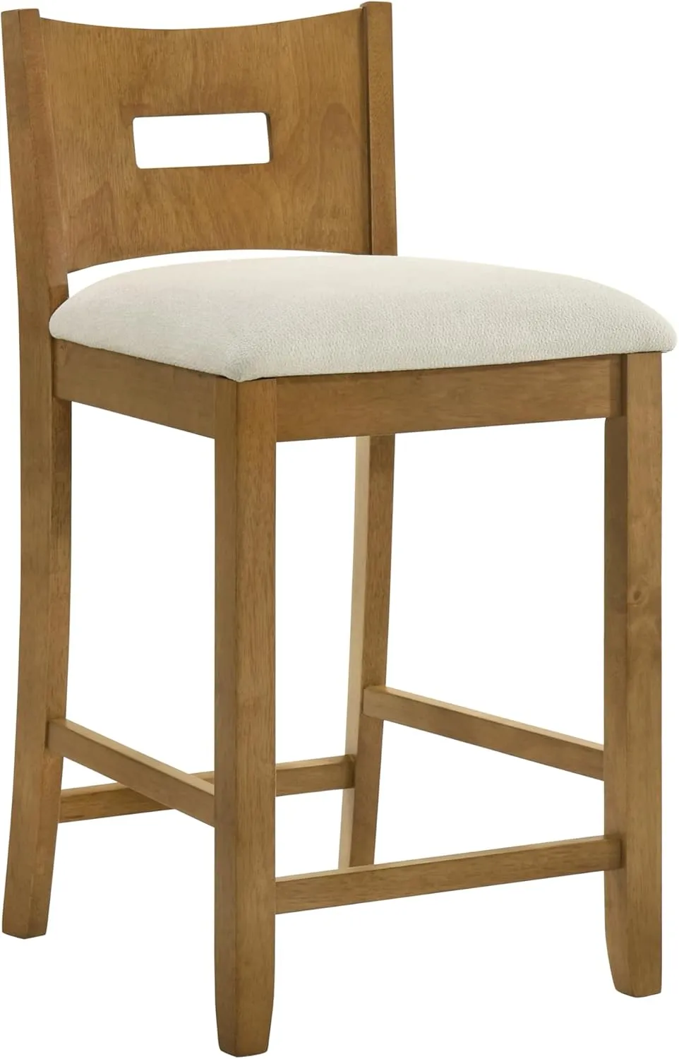 Armen living Ren 30 in. Amber Glow Bar Height Rubberwood Barstool with Ivory Fabric Seat
