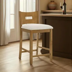 Armen living Ren 30 in. Amber Glow Bar Height Rubberwood Barstool with Ivory Fabric Seat
