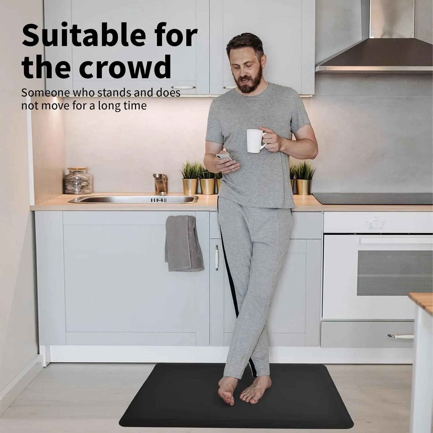 Art3d Anti Fatigue Mat - 1/2 Inch Cushioned Kitchen Mat -Comfort & Non Slip Cushion for Standing Desk, Office or Garage Floor (17.3"x28", Black)