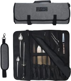 Asaya Chef Knife Roll Bag - 20 Total Pockets for Knives and Kitchen Utensils - Made with Stain Resistant Waxed Nylon - For Chefs and Culinary Students - Knives Not Included(Grey)
