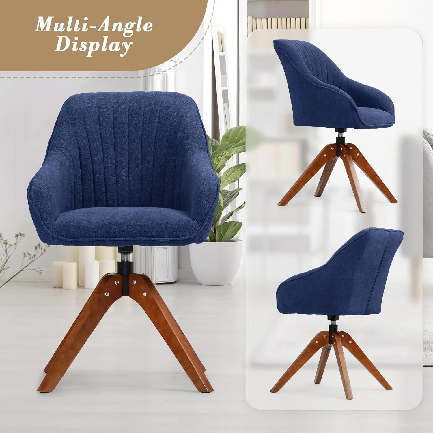 Athena Collection Modern Accent Chair, Comfy Swivel Reading Chair for Adults, Soft Upholstered Fabric Armchair with Wooden Legs for Living Room, Bedroom, Dorm, Office, Blue