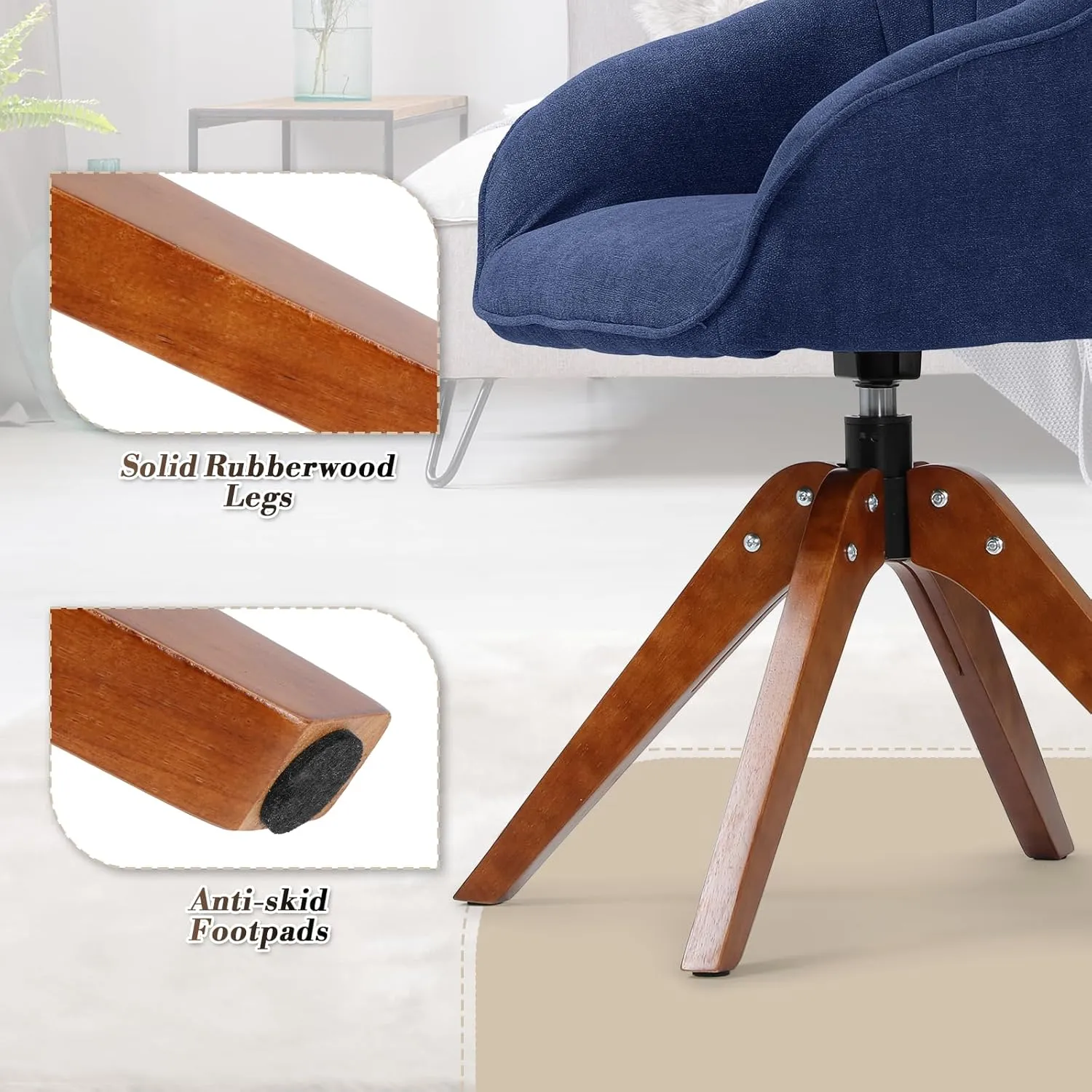 Athena Collection Modern Accent Chair, Comfy Swivel Reading Chair for Adults, Soft Upholstered Fabric Armchair with Wooden Legs for Living Room, Bedroom, Dorm, Office, Blue