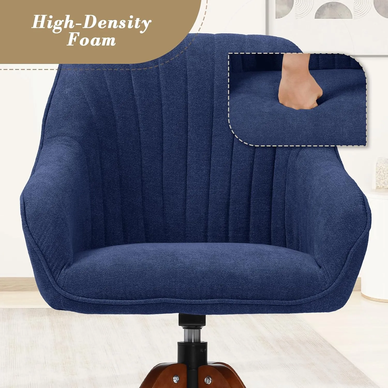 Athena Collection Modern Accent Chair, Comfy Swivel Reading Chair for Adults, Soft Upholstered Fabric Armchair with Wooden Legs for Living Room, Bedroom, Dorm, Office, Blue