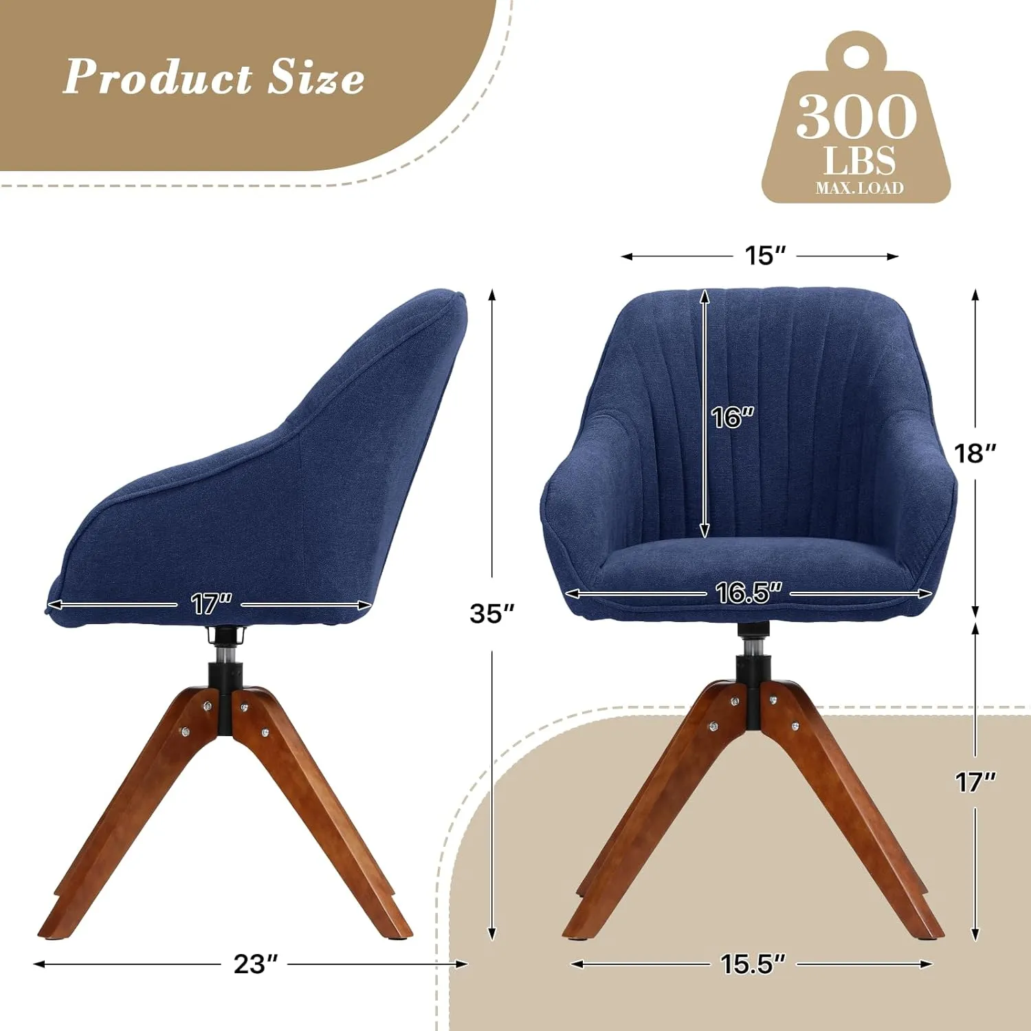 Athena Collection Modern Accent Chair, Comfy Swivel Reading Chair for Adults, Soft Upholstered Fabric Armchair with Wooden Legs for Living Room, Bedroom, Dorm, Office, Blue