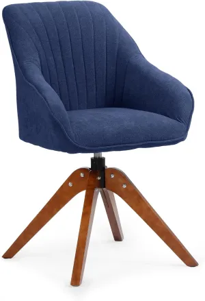 Athena Collection Modern Accent Chair, Comfy Swivel Reading Chair for Adults, Soft Upholstered Fabric Armchair with Wooden Legs for Living Room, Bedroom, Dorm, Office, Blue