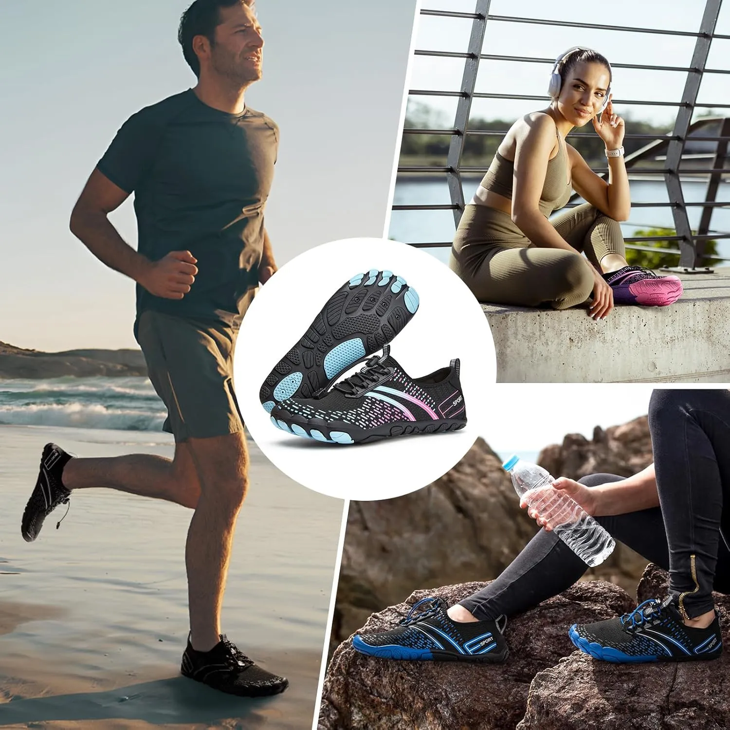 ATHMILE Hiking Barefoot Water Shoes for Women Men Beach Swim Aqua Pool River Quick Dry Athletic Wide Toe Outdoor Sport Kayaking Boating Rock Climbing Yoga Lake