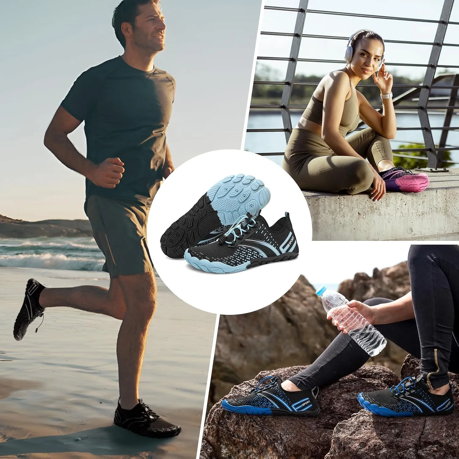 ATHMILE Hiking Barefoot Water Shoes for Women Men Beach Swim Aqua Pool River Quick Dry Athletic Wide Toe Outdoor Sport Kayaking Boating Rock Climbing Yoga Lake