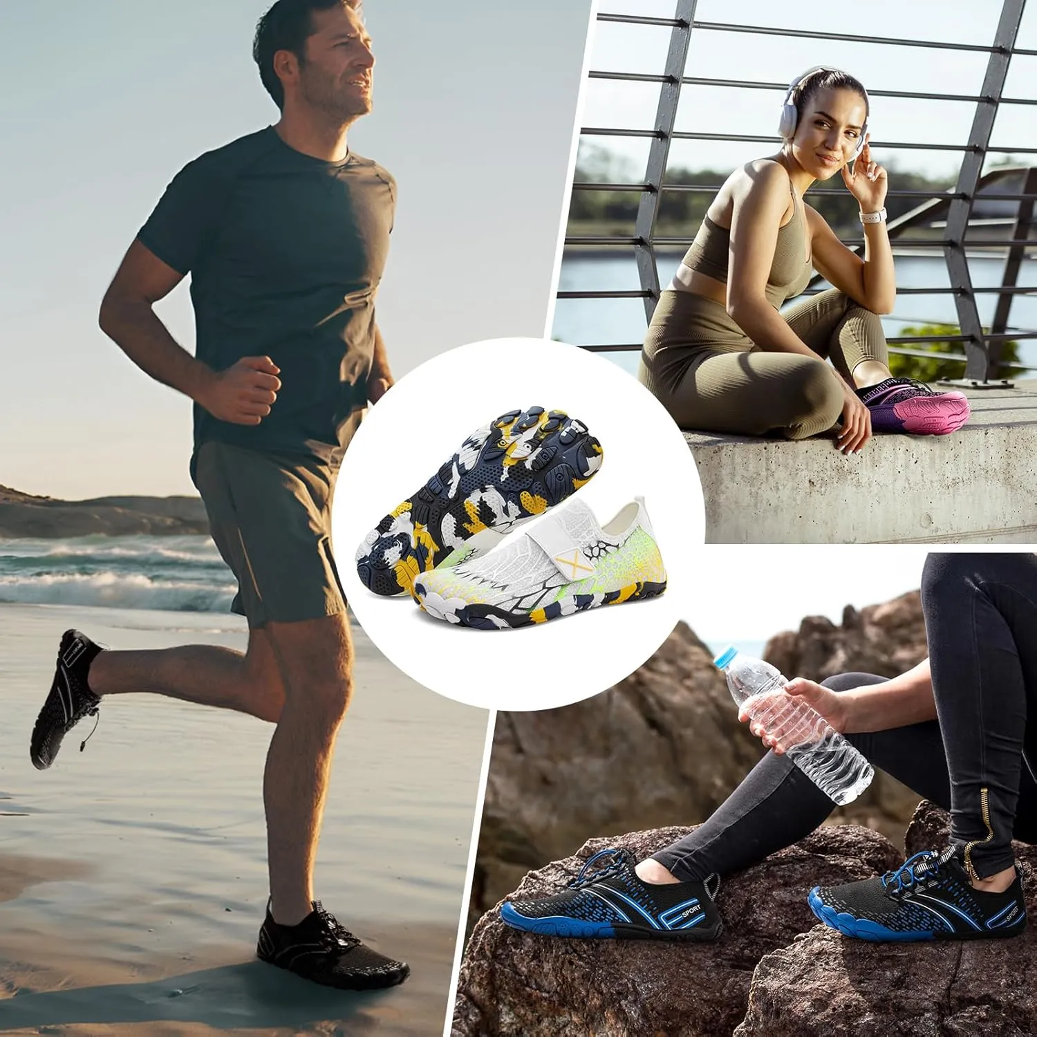 ATHMILE Hiking Barefoot Water Shoes for Women Men Beach Swim Aqua Pool River Quick Dry Athletic Wide Toe Outdoor Sport Kayaking Boating Rock Climbing Yoga Lake