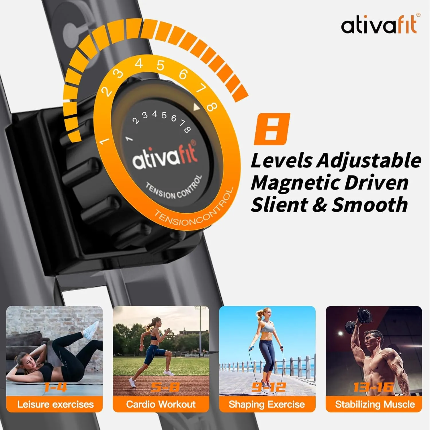 ATIVAFIT Exercise Bike Foldable Fitness Indoor Cycling Bike Magnetic 3 in 1 Upright Recumbent Exercise Bike with Resistance Bands for Home Workout