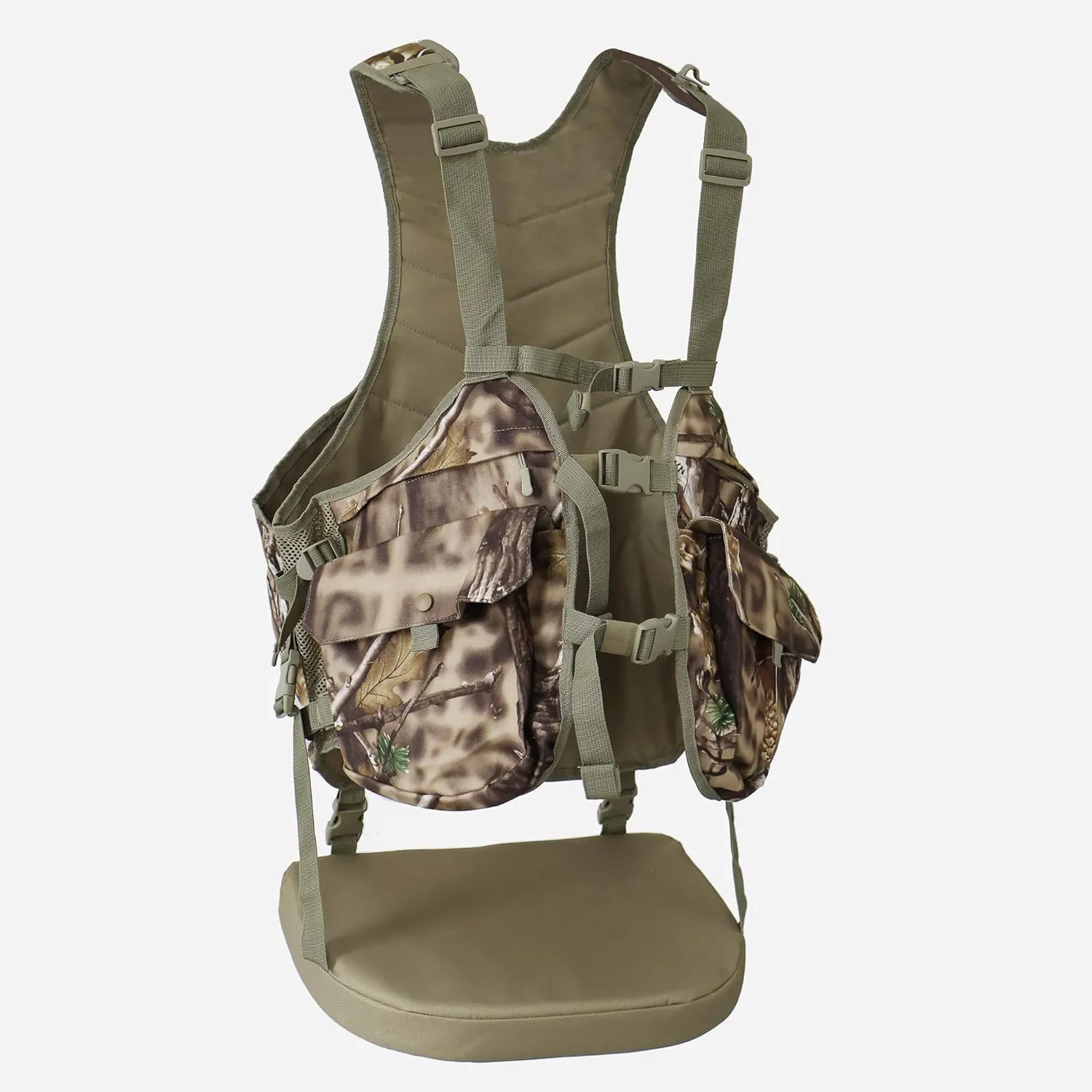 AUSCAMOTEK Camouflage Hunting Vest with Detachable Seat Cushion for Turkey Dove and Upland Bird Hunting