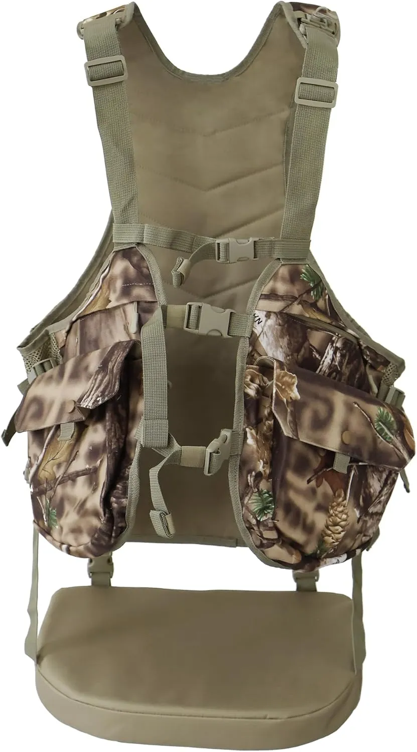 AUSCAMOTEK Camouflage Hunting Vest with Detachable Seat Cushion for Turkey Dove and Upland Bird Hunting