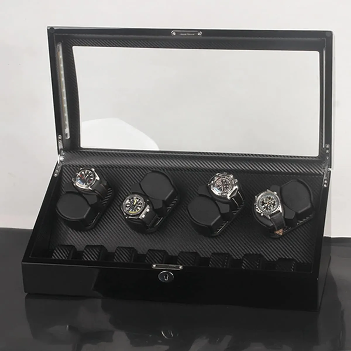 Automatic Watch Winder Storages Large Capacity Watch Winder Display Box with LED Lights Quiet Motor Memory Latex Watch Pillow (C 8 8)