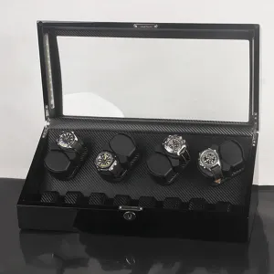 Automatic Watch Winder Storages Large Capacity Watch Winder Display Box with LED Lights Quiet Motor Memory Latex Watch Pillow (C 8 8)