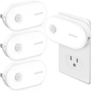 AUVON Night Light Plug in, Bright Motion Sensor Night Light (120 Lumens), Dimmable Cool LED Night Lights Plug Into Wall, 1-120lm Brightness Nightlight for Bathroom, Hallway, Garage (4pack)