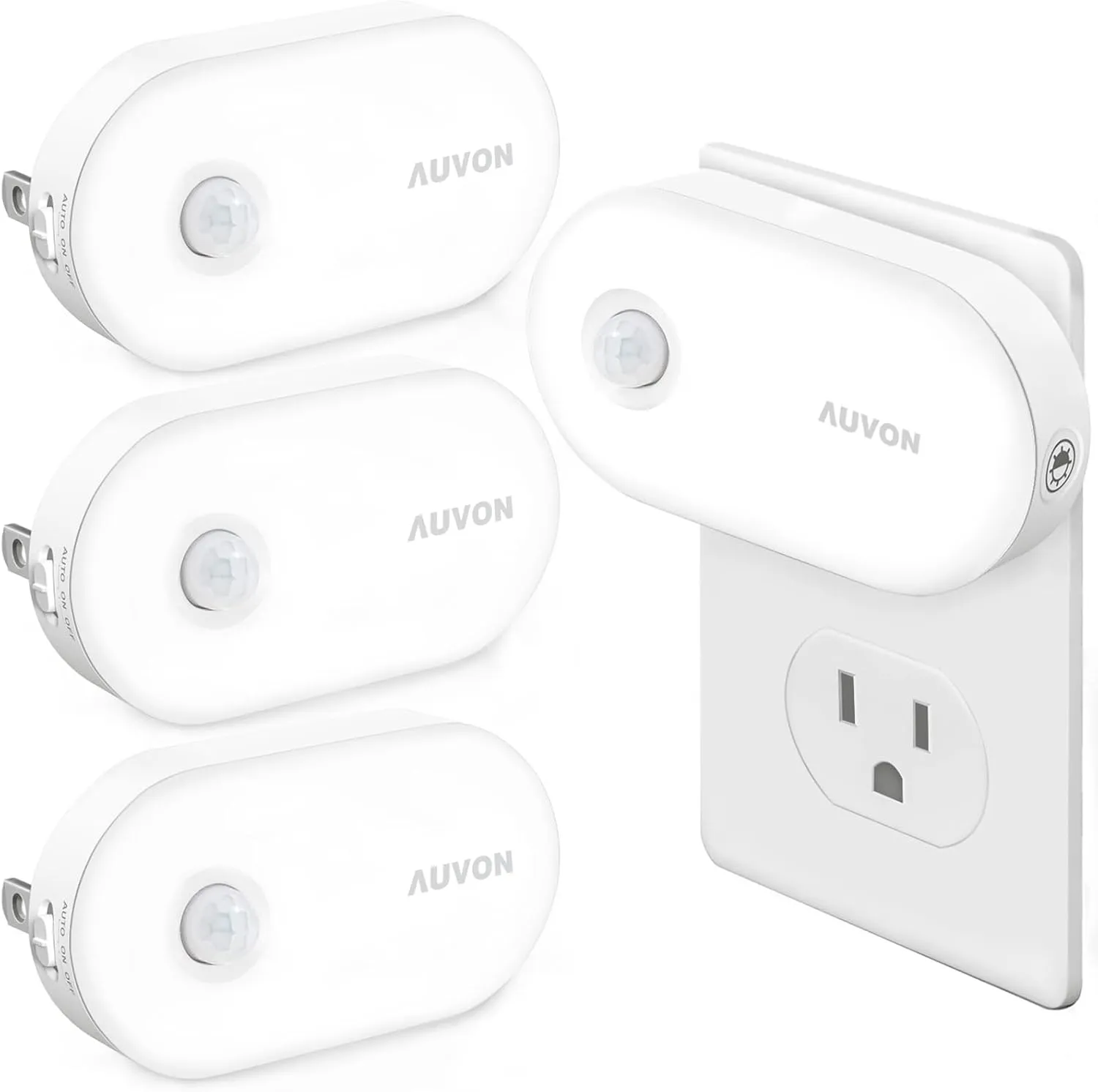 AUVON Night Light Plug in, Bright Motion Sensor Night Light (120 Lumens), Dimmable Cool LED Night Lights Plug Into Wall, 1-120lm Brightness Nightlight for Bathroom, Hallway, Garage (4pack)