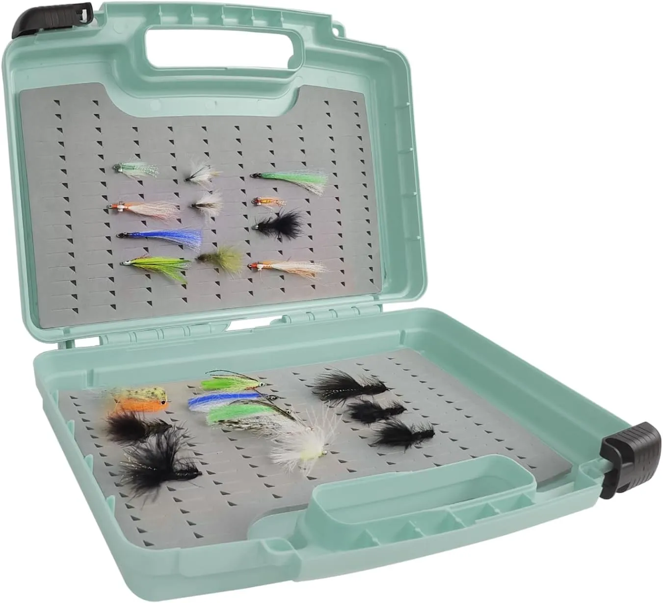 Aventik Streamer Fly Boxes Click Lock Large Streamer Flies Foam Storage Fishing Box Tackle Box Boating Fishing Boxes 14X11X3.35inch/10.43X8.27X3.15inch (SF2 Cyan Blue B B Foams-14X11X3.35inch)