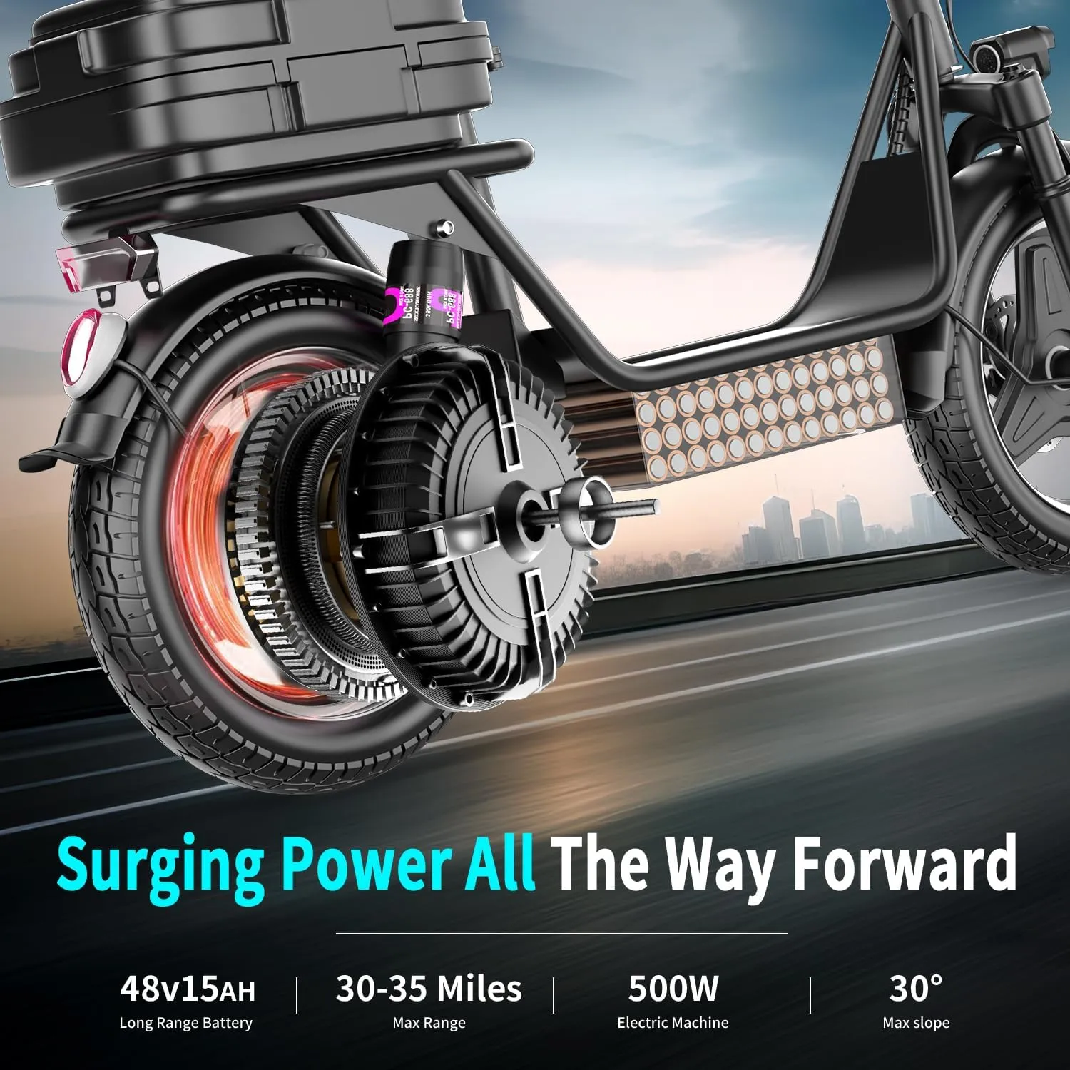 AZHAR Electric Scooter Adults, Electric Scooter with Seat, 500W Motor, Up to 25 MPH and 20/30 Miles Long Range, 36V 13A/48V 15A Battery, 14" Pneumatic Tire, UL 2272 Certified