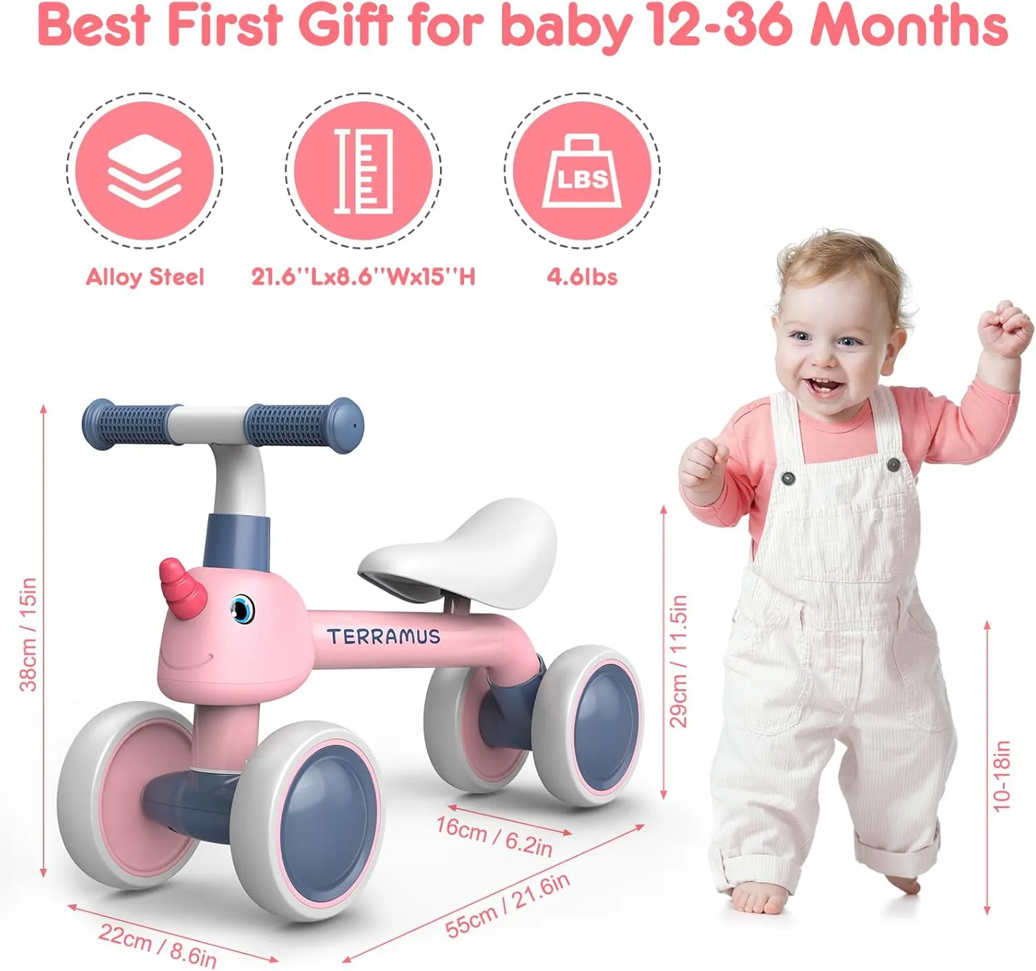 Baby Balance Bike for 1 Year Old Gifts Boys Girls - Toys for 12-24 Month Toddler Balance Bike, No Pedal 4 Wheels Infant Baby Walker Pre-School First Riding Bike, Best First Birthday Gifts