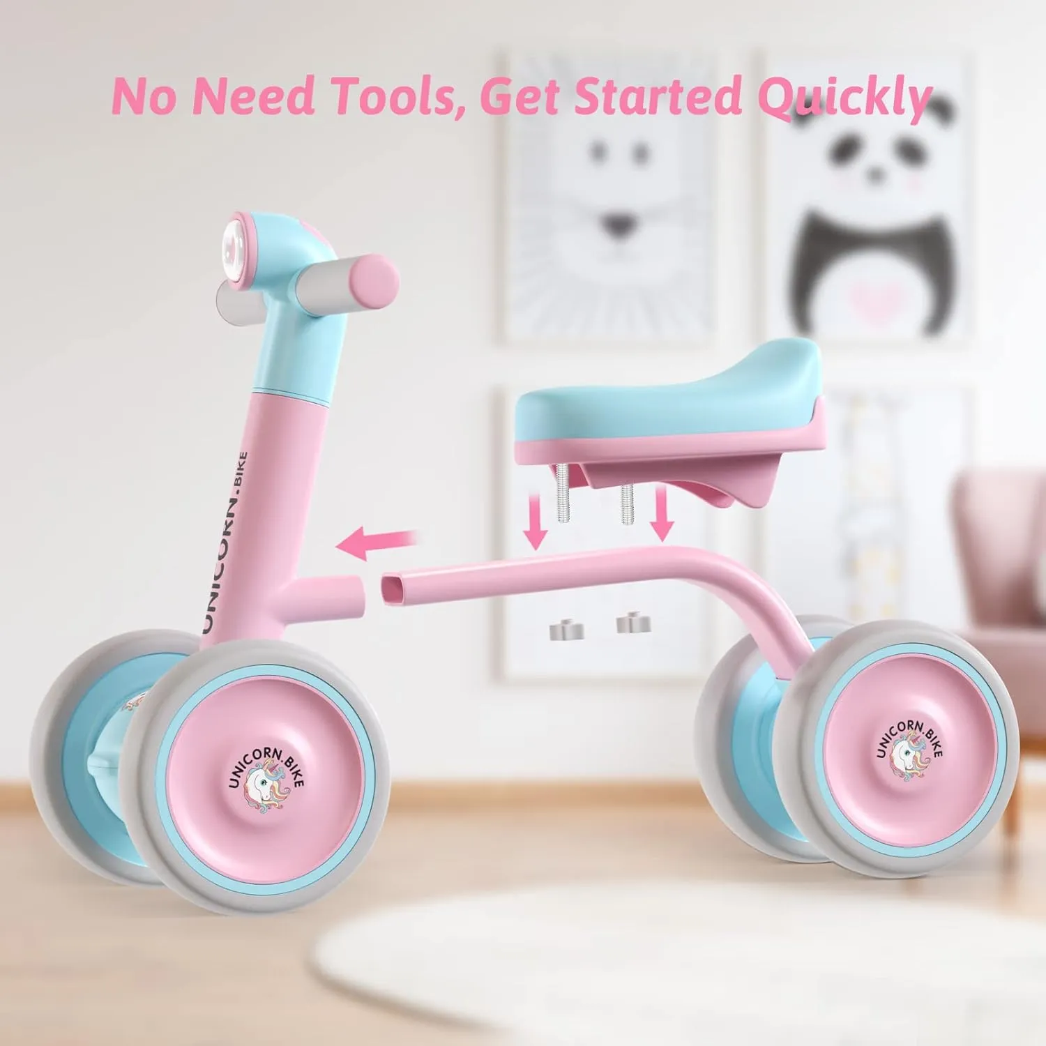 Baby Balance Walker Bike for Toddler: 4 Wheels Pre-School First Bike Walk and Ride On Toys - Ideal 1st Birthday Gifts for 12-24 Months Boys & Girls