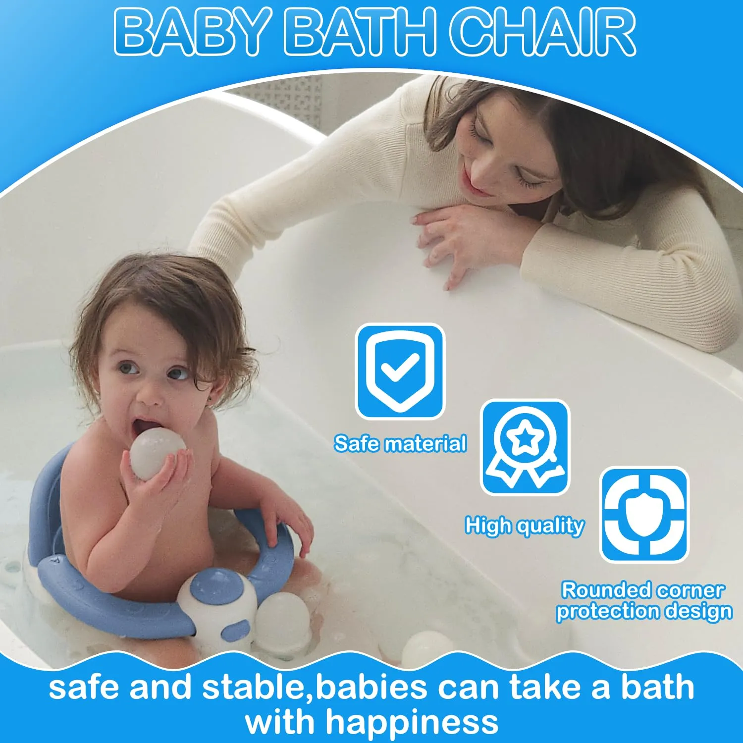 Baby Bath Seat, Baby Bath Seat for 6 Months & Up, Baby Bathtub Seat with Secure Suction Cups, Non-Slip Infant Bath Seat,Blue