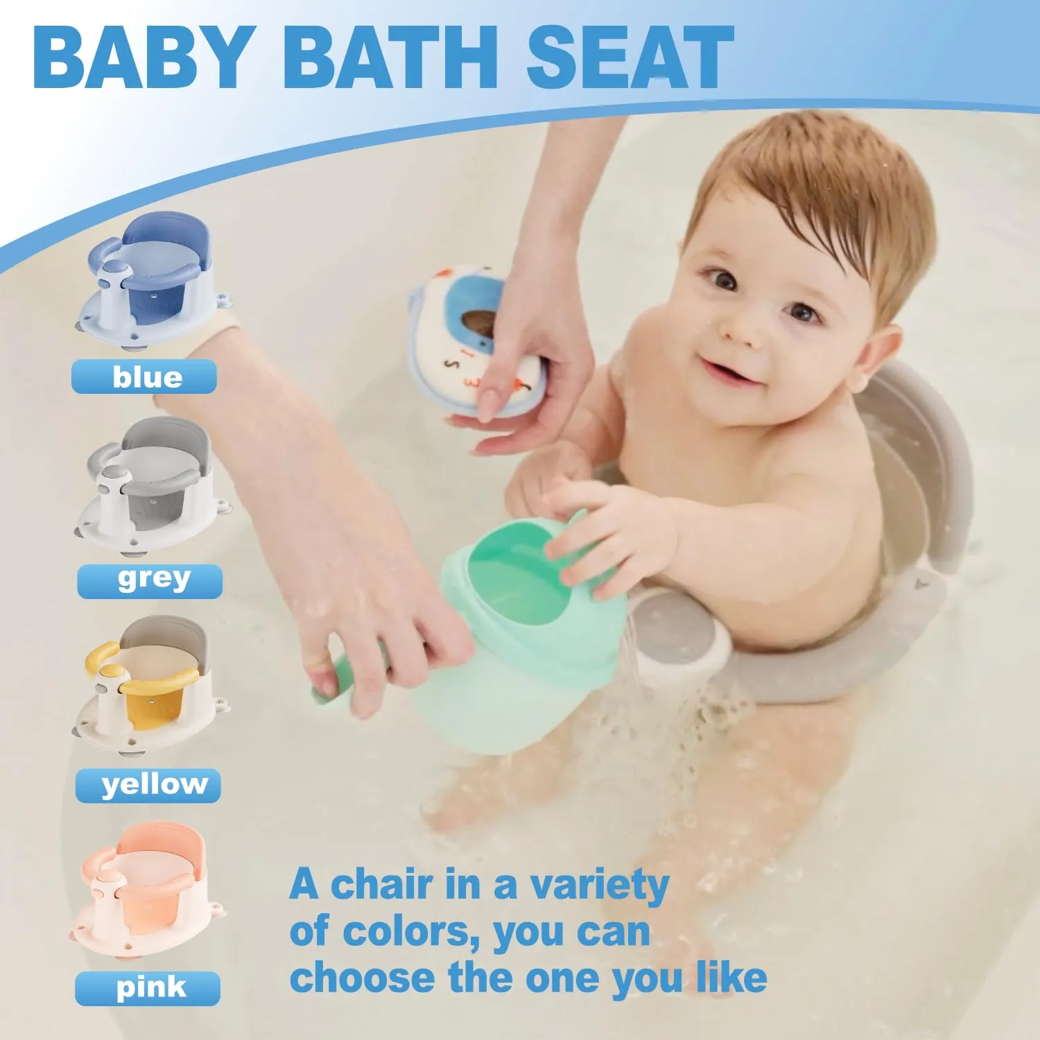 Baby Bath Seat, Baby Bathtub Seat for 6 Months & Up, Infant Bath Seat with Secure Suction Cups, Non-Slip Toddler Bath Seat Cute Blue