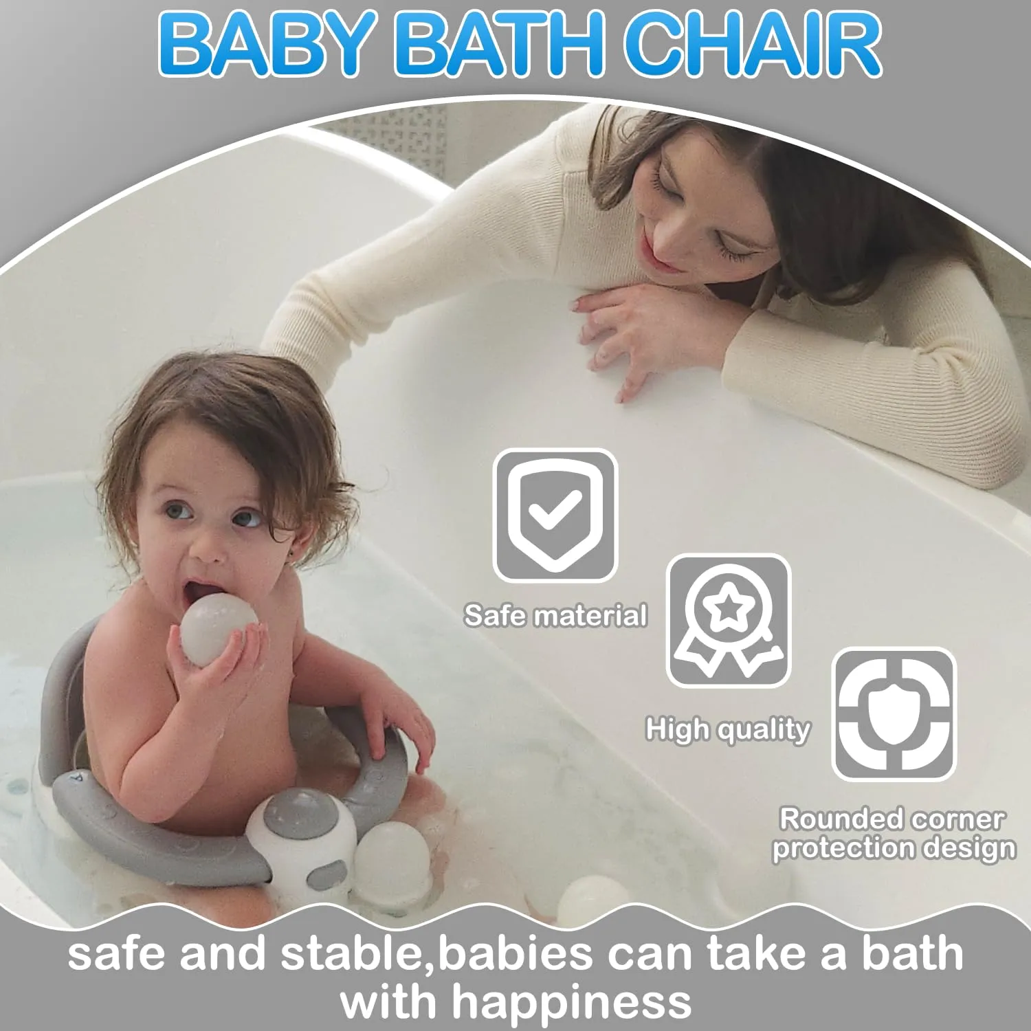 Baby Bath Seat for Babies 6 Months & up, Non-Slip Toddler Bath Seat for Baby & Newborn, Sit Up Bath Seat for Baby,Grey