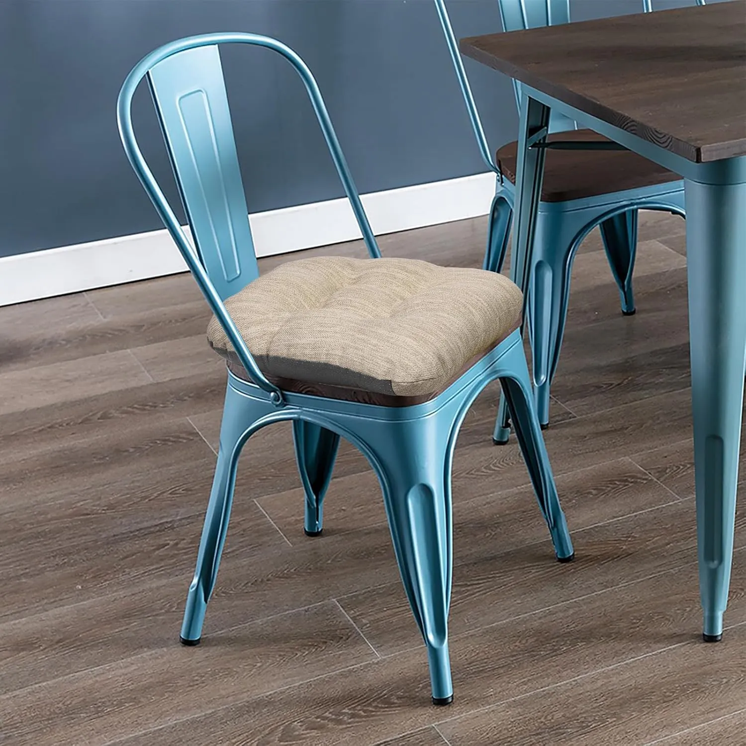 baibu 14×14 Metal Dining Chair Pads with Ties Set of 2, Super Soft Kitchen Chair Cushions Bar Stool Cushions with Non-Slip Bottom - 2 Cushions only (Beige, 14×14×2.5in)