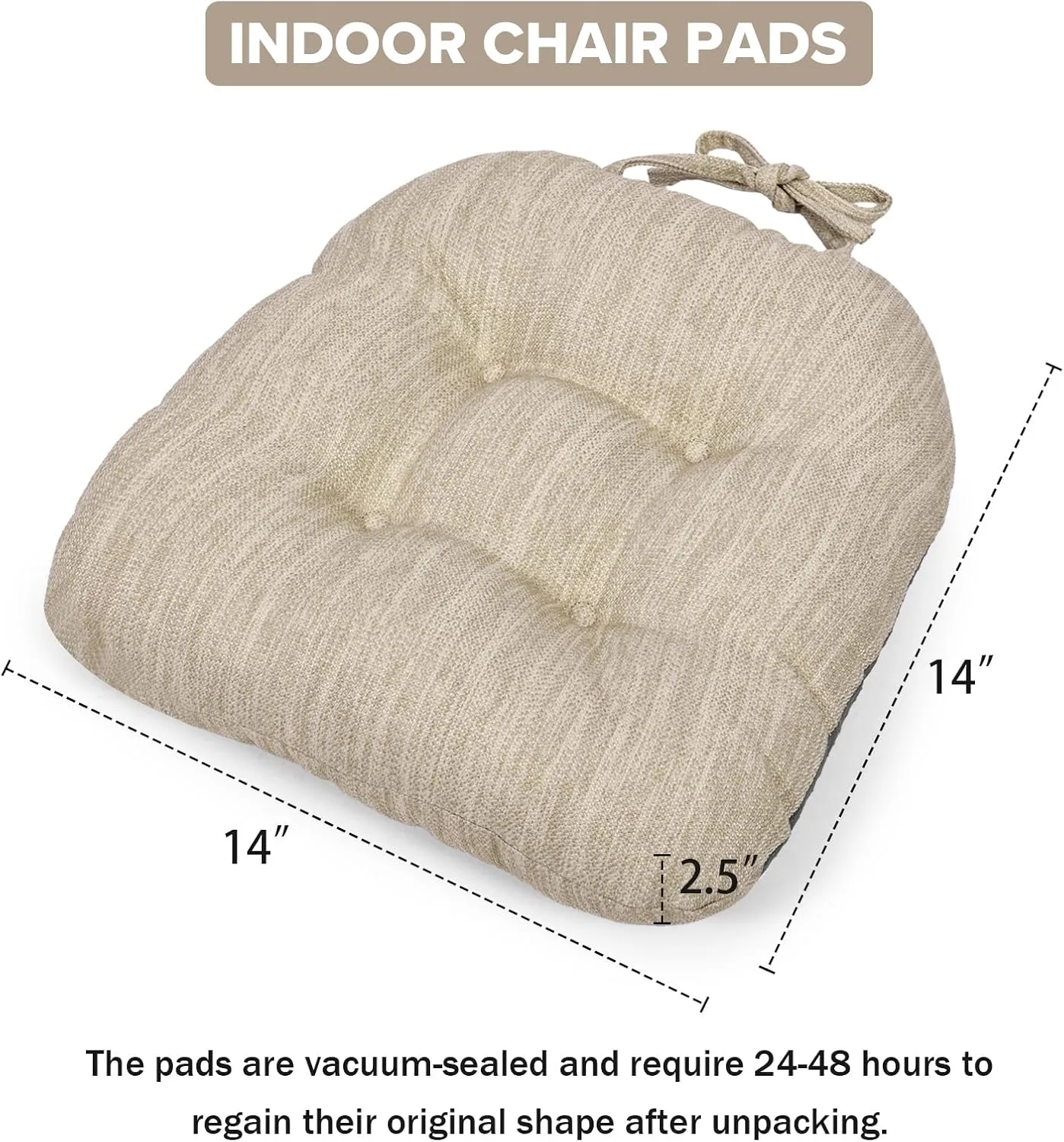 baibu 14×14 Metal Dining Chair Pads with Ties Set of 2, Super Soft Kitchen Chair Cushions Bar Stool Cushions with Non-Slip Bottom - 2 Cushions only (Beige, 14×14×2.5in)