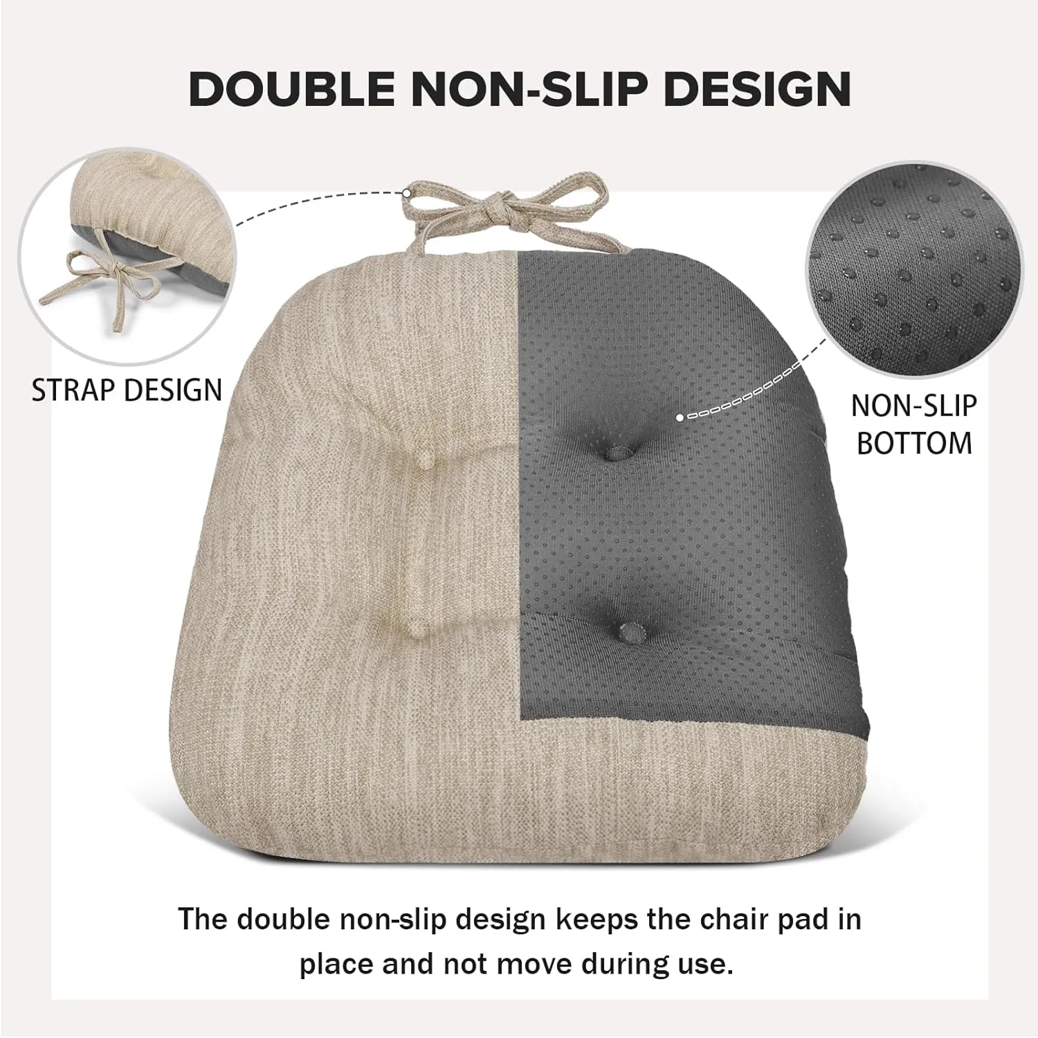 baibu 14×14 Metal Dining Chair Pads with Ties Set of 2, Super Soft Kitchen Chair Cushions Bar Stool Cushions with Non-Slip Bottom - 2 Cushions only (Beige, 14×14×2.5in)