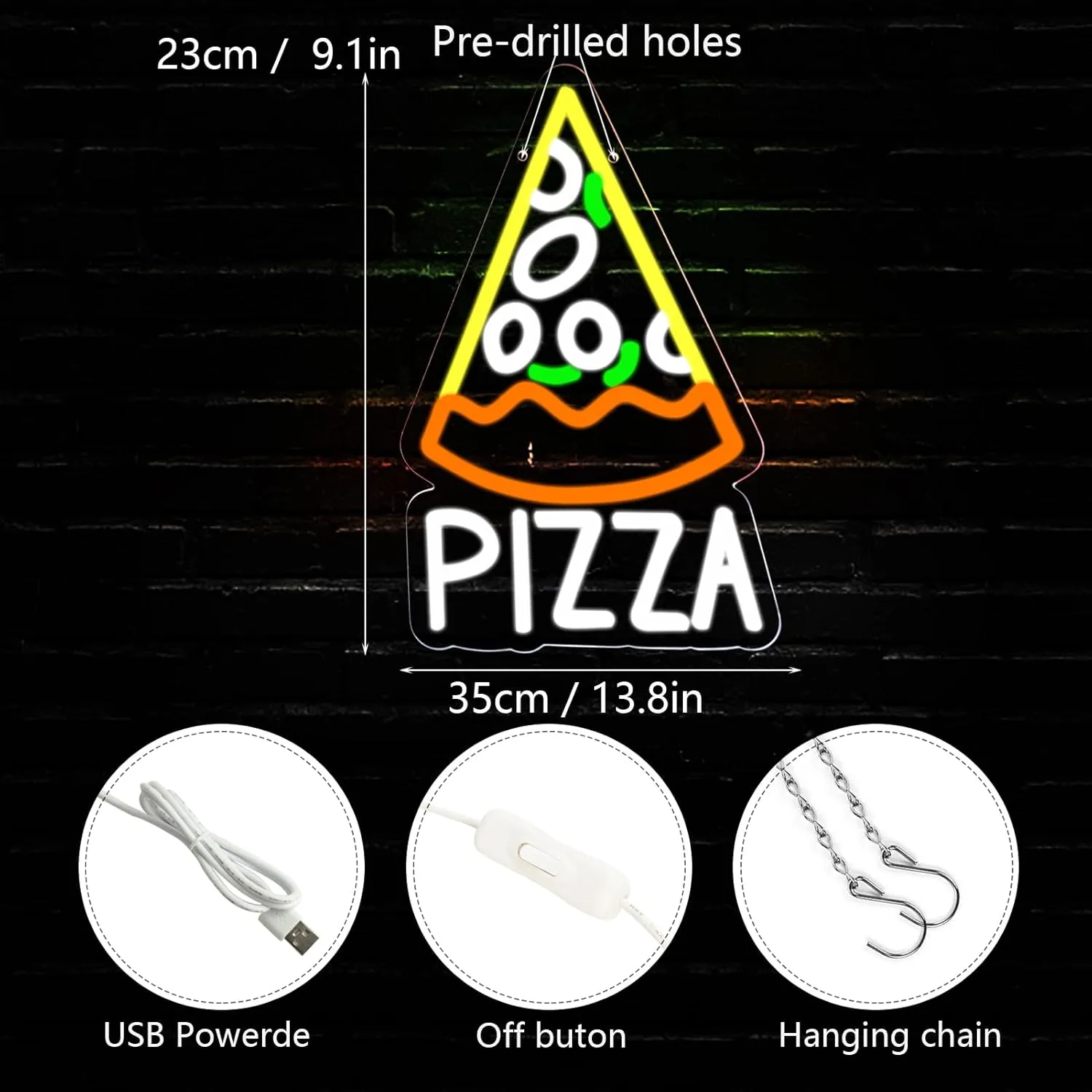 Balanar Pizza Neon Sign for Pizzeria Business Decor Pizza Shaped Neon Sign Pizza LED Neon Light for Restaurant Kitchen Store Party Gift USB Powered Size 13.8 * 9.1inches