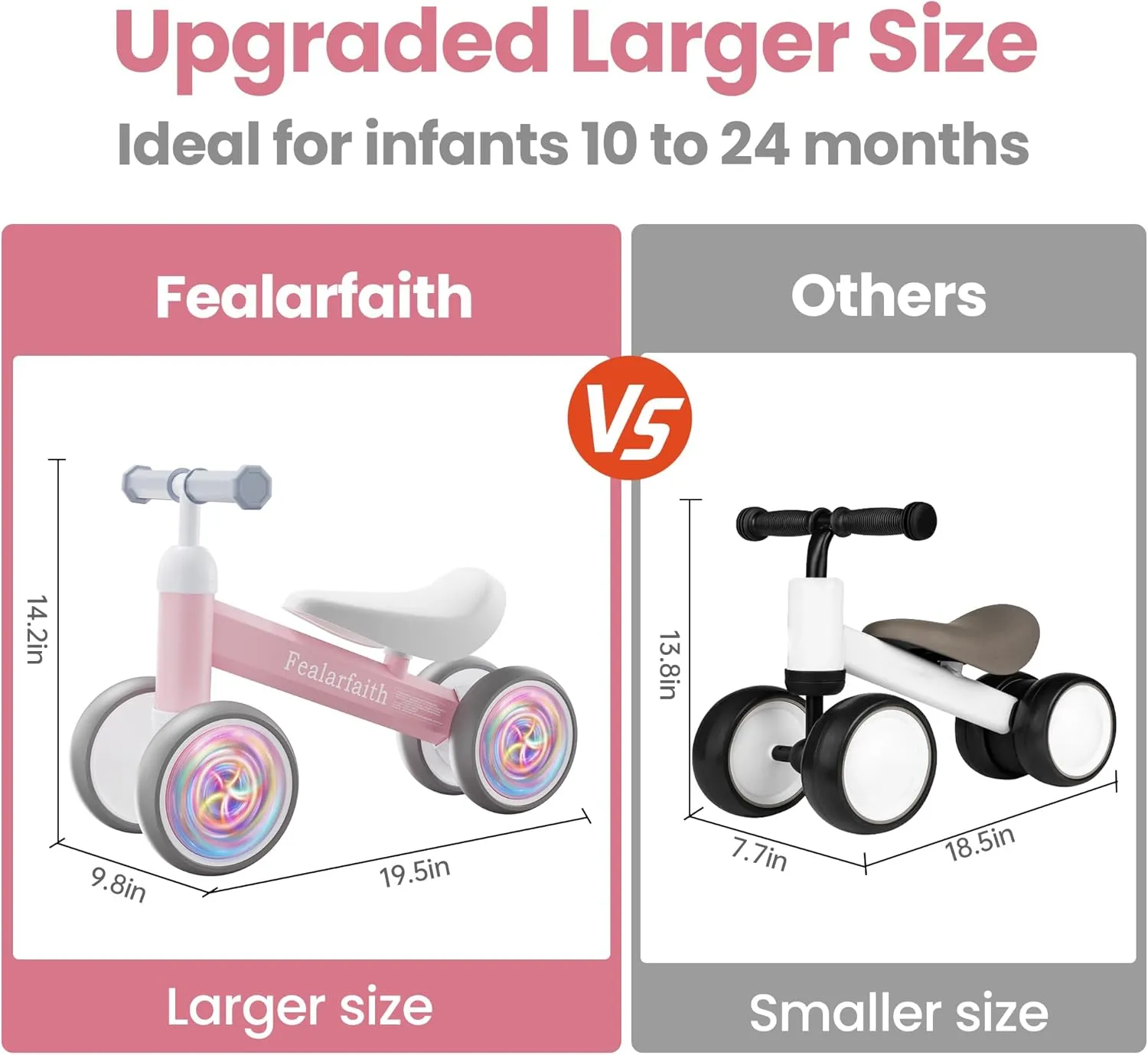 Balance Bike, Colorful Lighting Baby Toys for 1 Year Old, 12-24 Months Toddler Ride on Toys for 1-2 Year Boys & Girls Child, Kids First Birthday Gift, Infant Push Bicycle Training Walker for Strider