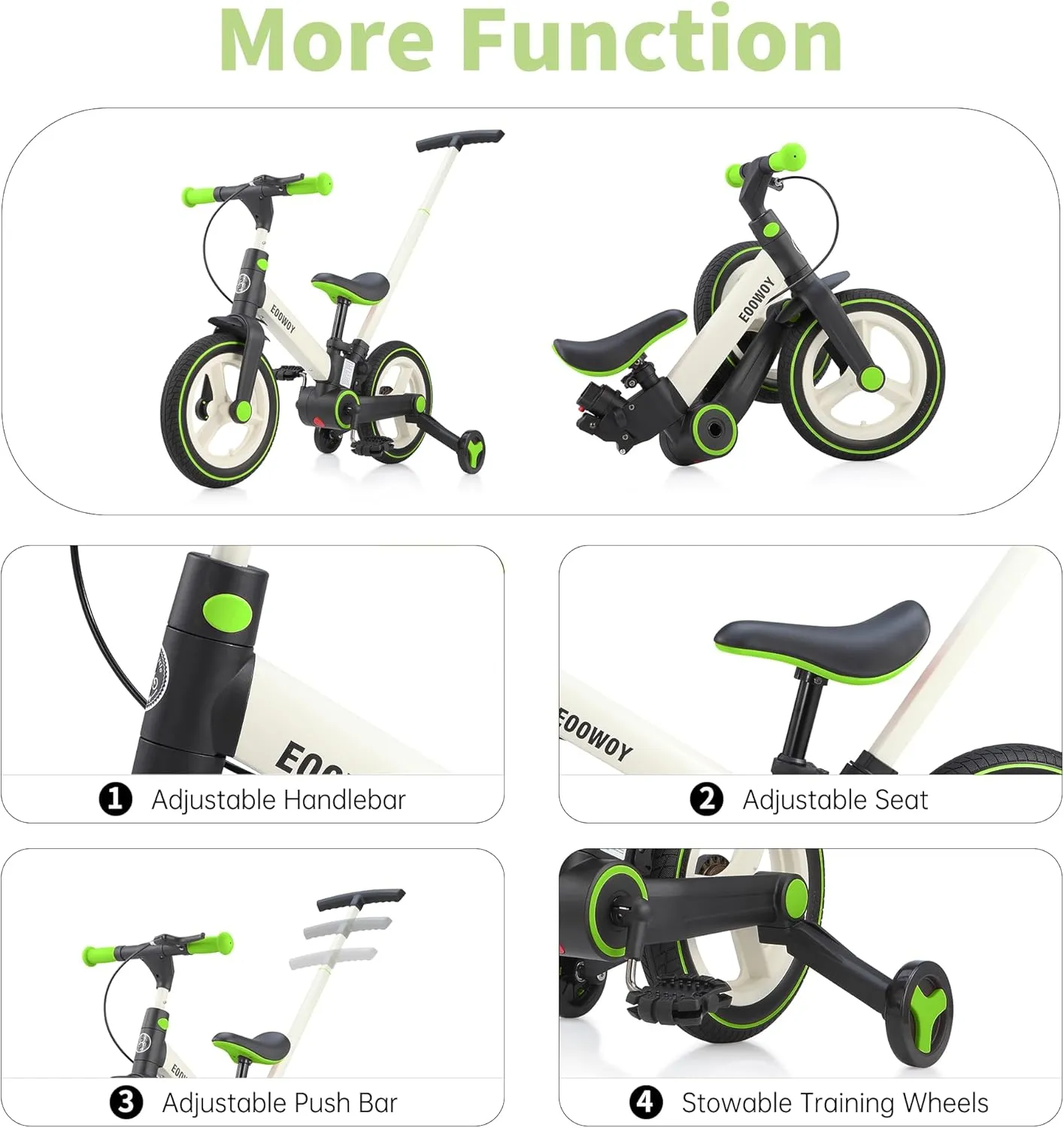 Balance Bike with Push Handle for Kids 18-60 Months, 6 in 1 Foldable Push Bike with Training Wheels & Pedals, Balance Bicycle for Boys and Girls with Brakes & Kickstand