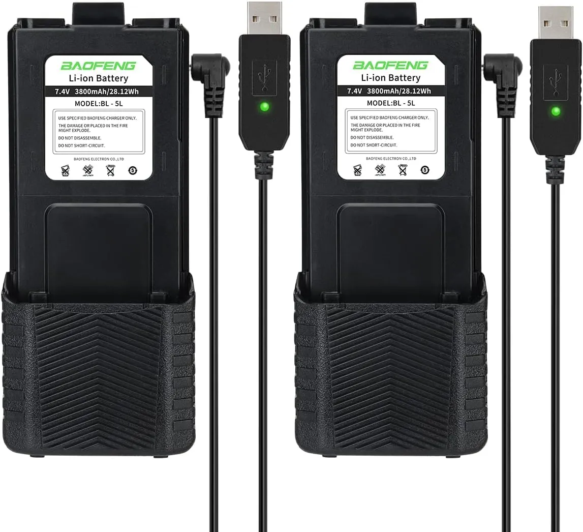 BAOFENG 2Pack UV-5R BF-F8HP 3800mAh Extended Battery Compatible with UV5R BF-8HP GT-5R UV-5RX3 RD-5R UV-5RTP UV-5R MK2 MK3X MK5 Plus Ham Radio Batteries