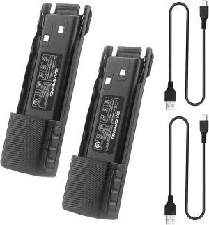 BAOFENG UV-82 Battery,Upgrade 3800mAh High Capacity Extended BL-8 Battery with Type-C Charger UV-82 UV-82L UV-82C UV-89 GMRS Series Two-Way Radio (2Pack USB-C Charging Cable*2)