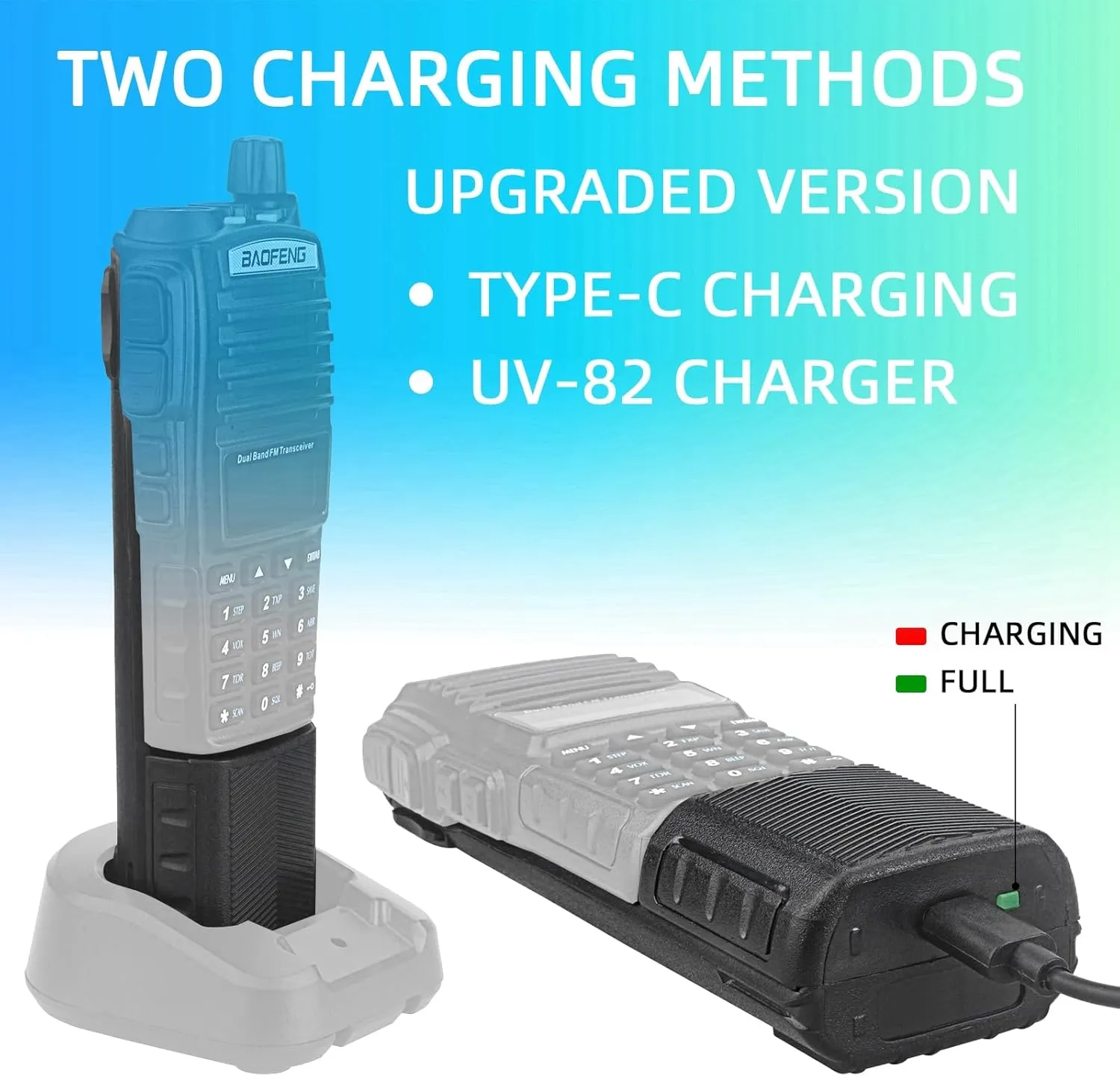 BAOFENG UV-82 Battery,Upgrade 3800mAh High Capacity Extended BL-8 Battery with Type-C Charger UV-82 UV-82L UV-82C UV-89 GMRS Series Two-Way Radio (2Pack USB-C Charging Cable*2)