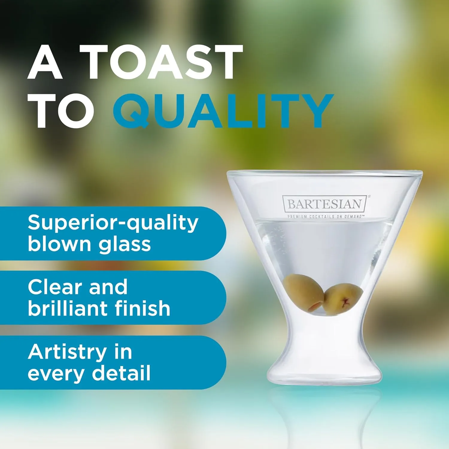 Bartesian Cocktail Glass Sets - Insulated Tumbler for Cocktails & Mocktails - Bar Glasses for Martini, Margarita, Pina Colada, Whiskey Sour, Old Fashioned - Set of 2