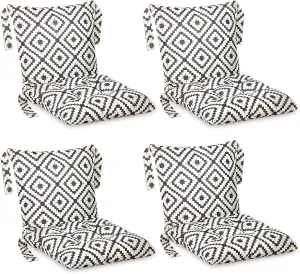 Barydat 4 Pcs Outdoor Patio Chair Cushions with Back, 21.7 x 43.3 Inch Decorative Dining Back Cushions with Tie Buffalo Plaid Indoor Outdoor for Patio Furniture(Black and White Grid)