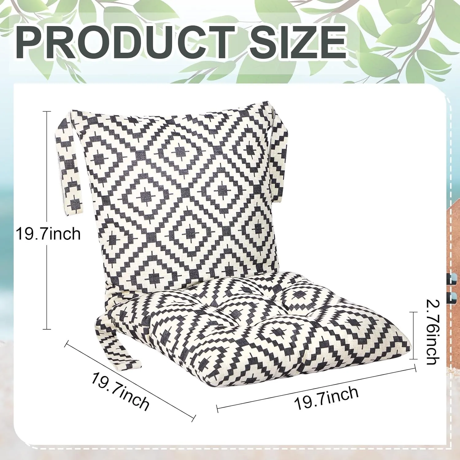 Barydat 4 Pcs Outdoor Patio Chair Cushions with Back, 21.7 x 43.3 Inch Decorative Dining Back Cushions with Tie Buffalo Plaid Indoor Outdoor for Patio Furniture(Black and White Grid)