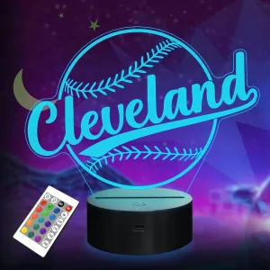 Baseball Gifts, Baseball Night Light, 3D Illusion Lamp for Boys Gift 16 Changing Color Remote Control Kids Room Lighting Ball Decor (Cleveland)