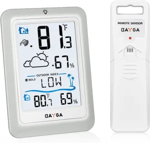 BAYGA Indoor Outdoor Thermometer Wireless Weather Station, Temperature Humidity Monitor with 330ft Range Remote Sensor, 10s Backlight with Heat Dew Mold Index