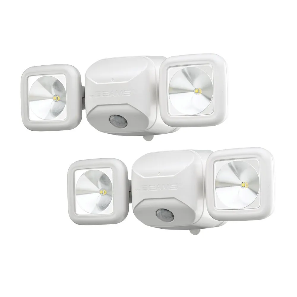 Beams MB3000 High Performance 500 Lumen Wireless Battery Powered Motion Sensing LED Dual Head Security Spotlight, White, 2-Pack