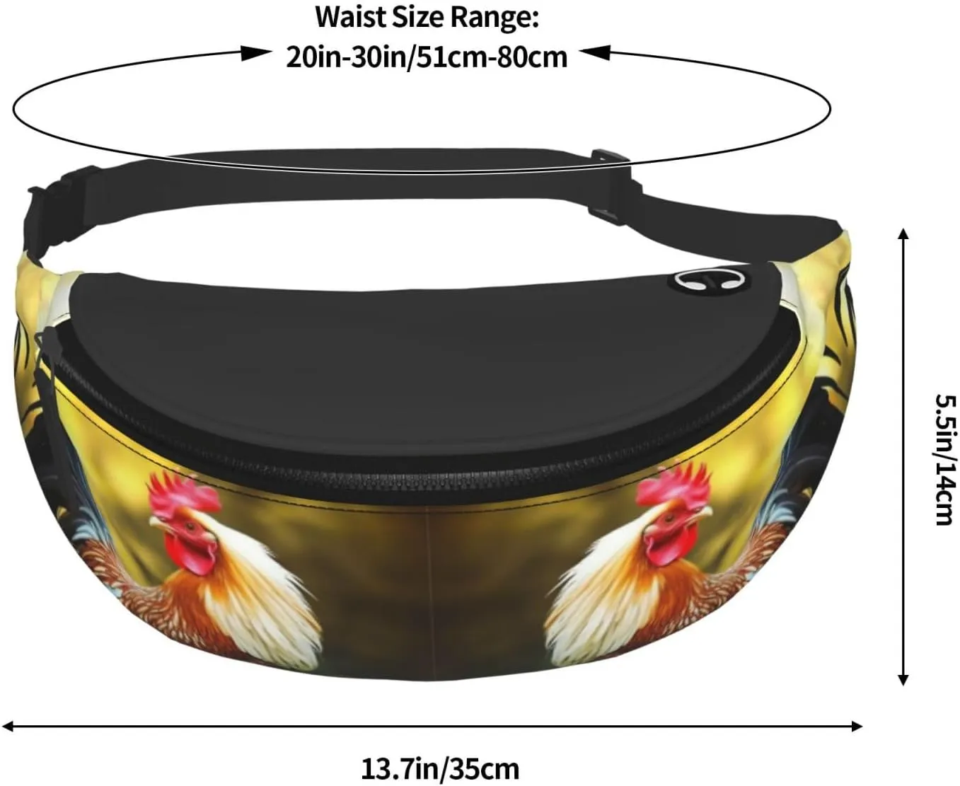 Beautiful Rooster Hen Fanny Pack for Man Women Waist Bag Adjustable Belt Casual Chest Bag Bum Bags for Travel Sports Running Hiking Waist Packs