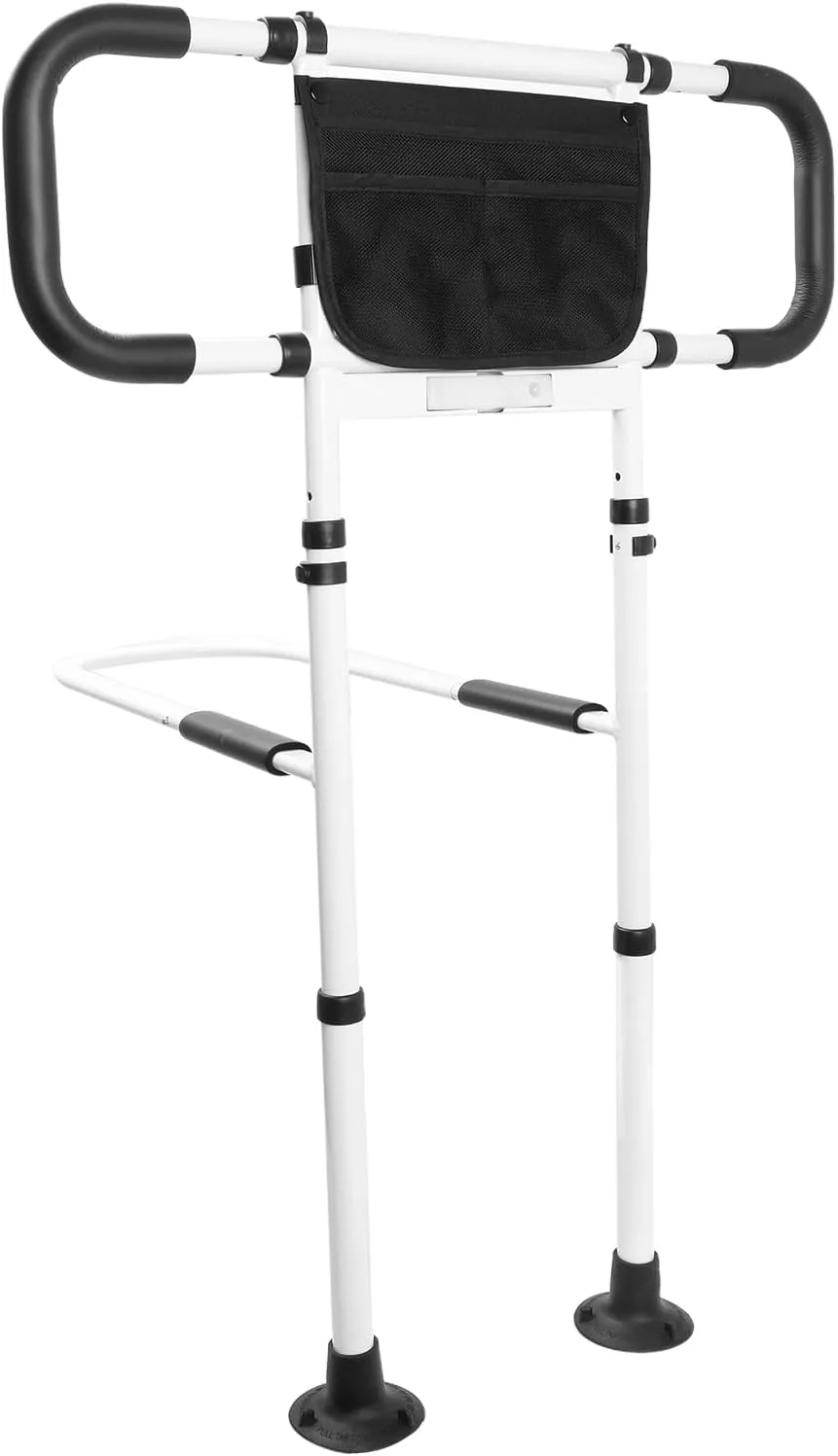 Bed Rails for Elderly Adults Safety: Adjustable Heights Bed Cane with Storage Pocket, Non-Slip Handle, Motion Sensor Light, Bedrails for Elderly Adults Grab Bar Bed Handrails, Can Withstand 400LB