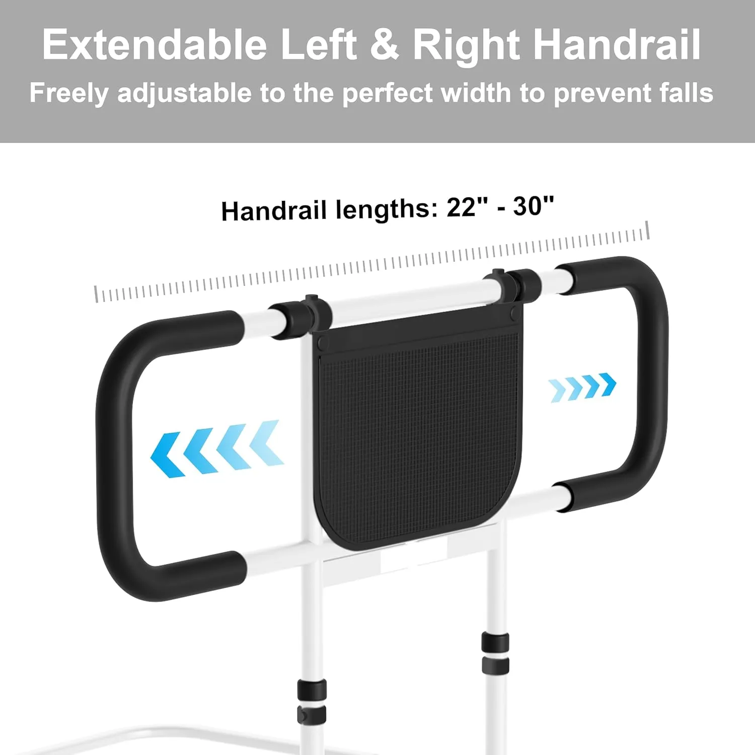Bed Rails for Elderly Adults Safety: Adjustable Heights Bed Cane with Storage Pocket, Non-Slip Handle, Motion Sensor Light, Bedrails for Elderly Adults Grab Bar Bed Handrails, Can Withstand 400LB
