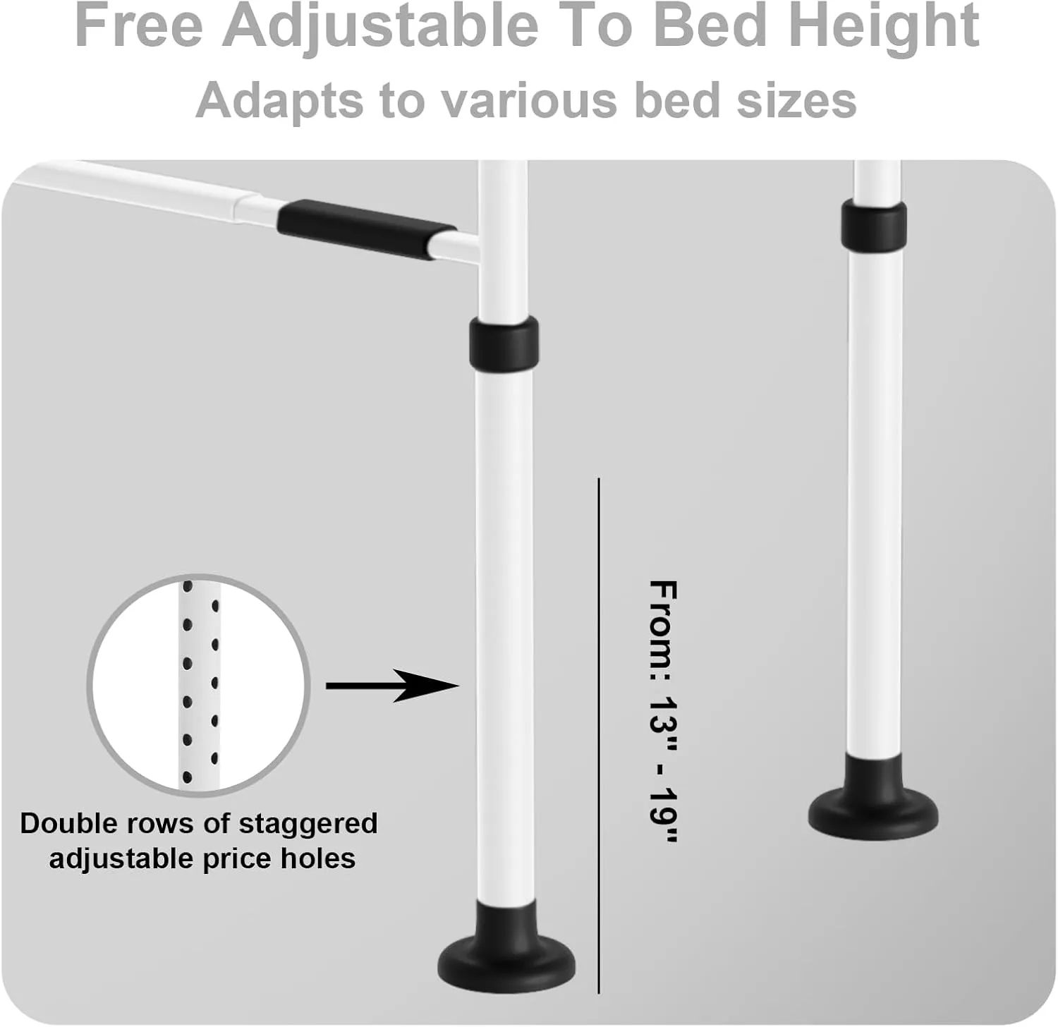 Bed Rails for Elderly Adults Safety: Adjustable Heights Bed Cane with Storage Pocket, Non-Slip Handle, Motion Sensor Light, Bedrails for Elderly Adults Grab Bar Bed Handrails, Can Withstand 400LB