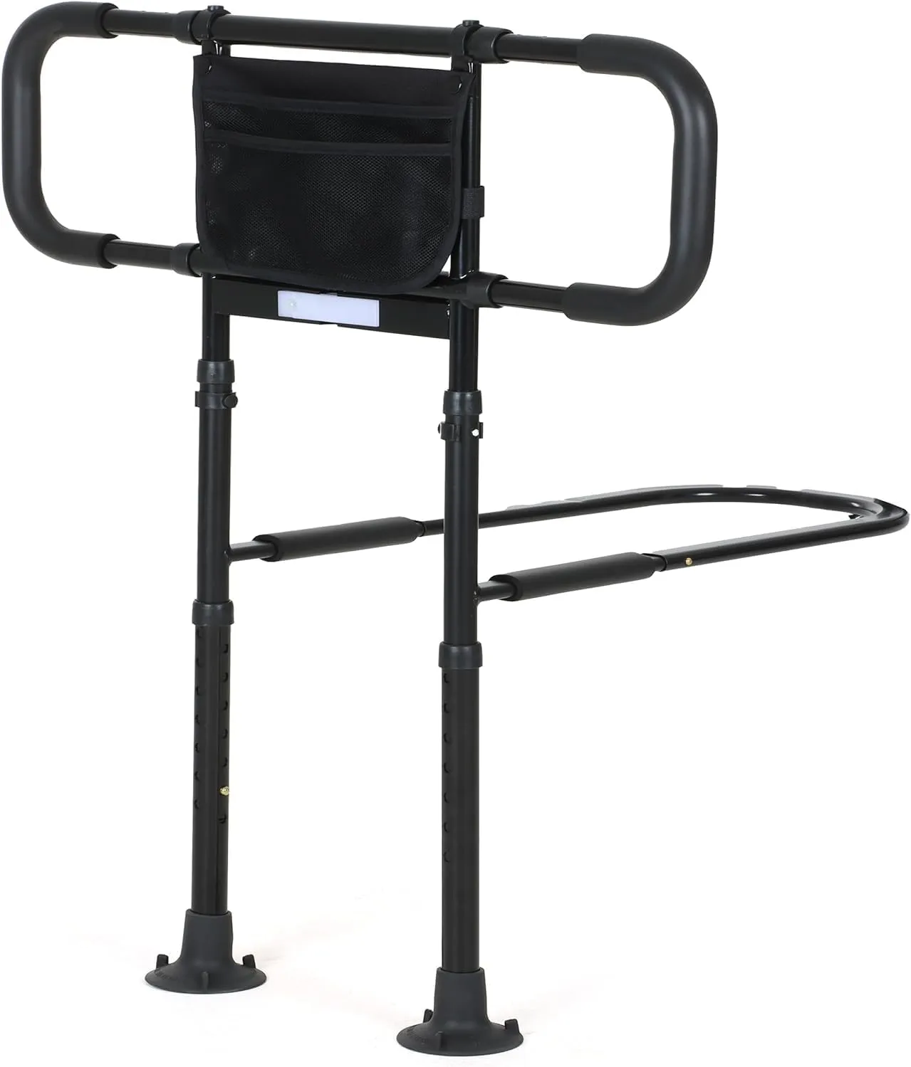 Bed Rails for Elderly Adults Safety: Bed Assist Rail with Adjustable Double Grips, Storage Pocket, Motion Sensor Light, Fits King, Queen, Full, Twin, Can Withstand 400LB (Black)