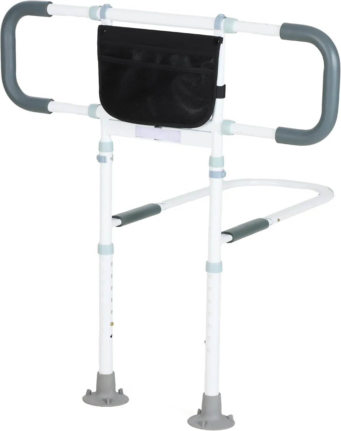 Bed Rails for Elderly Adults Safety: Bed Assist Rail with Adjustable Double Grips, Storage Pocket, Motion Sensor Light, Fits King, Queen, Full, Twin, Can Withstand 400LB (White)