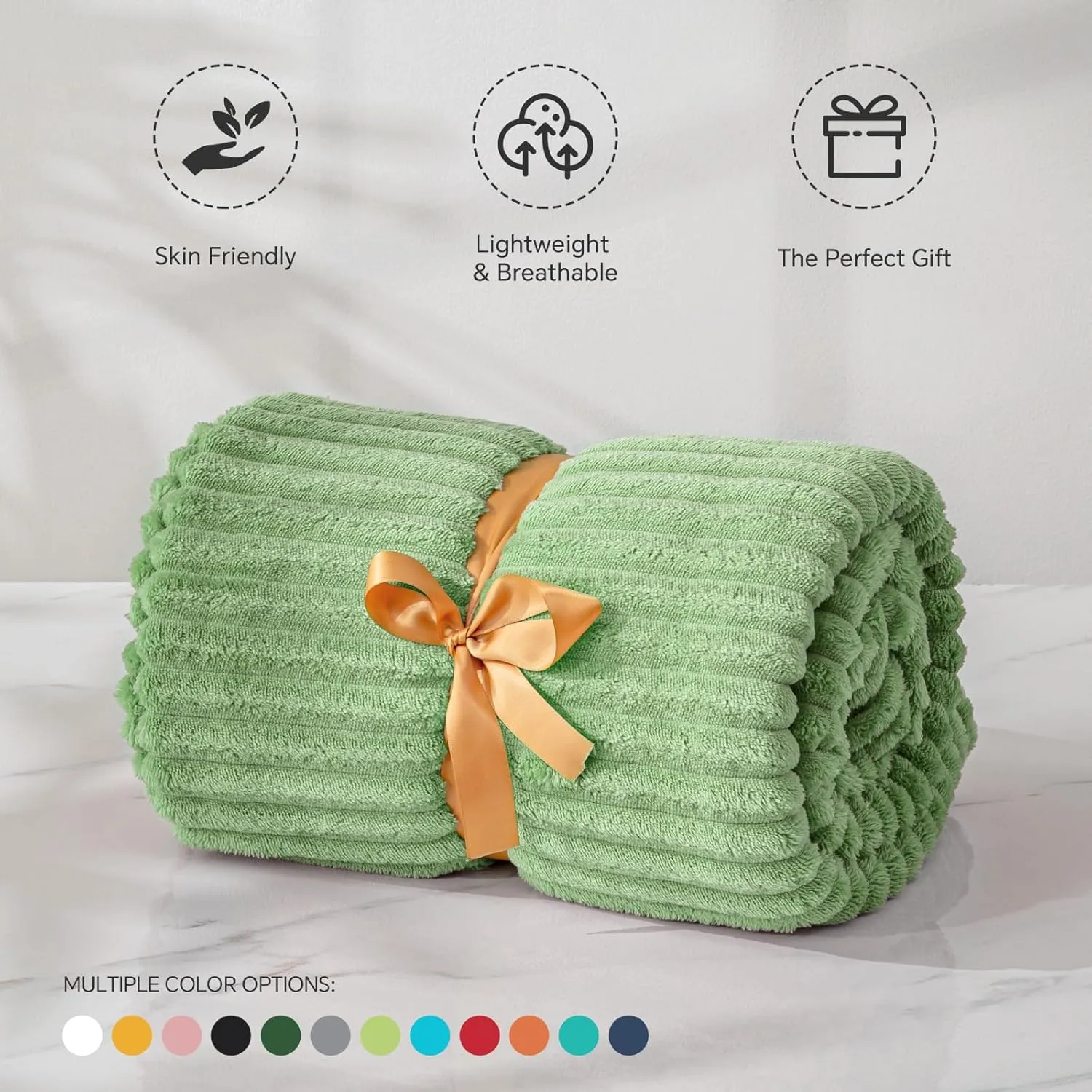BEDELITE Fleece Throw Blanket for Couch – 3D Ribbed Jacquard Soft and Warm Decorative Fuzzy Blanket – Cozy, Fluffy, Plush Lightweight Sage Green Throw Blankets for Bed, Sofa, 50x60 inches