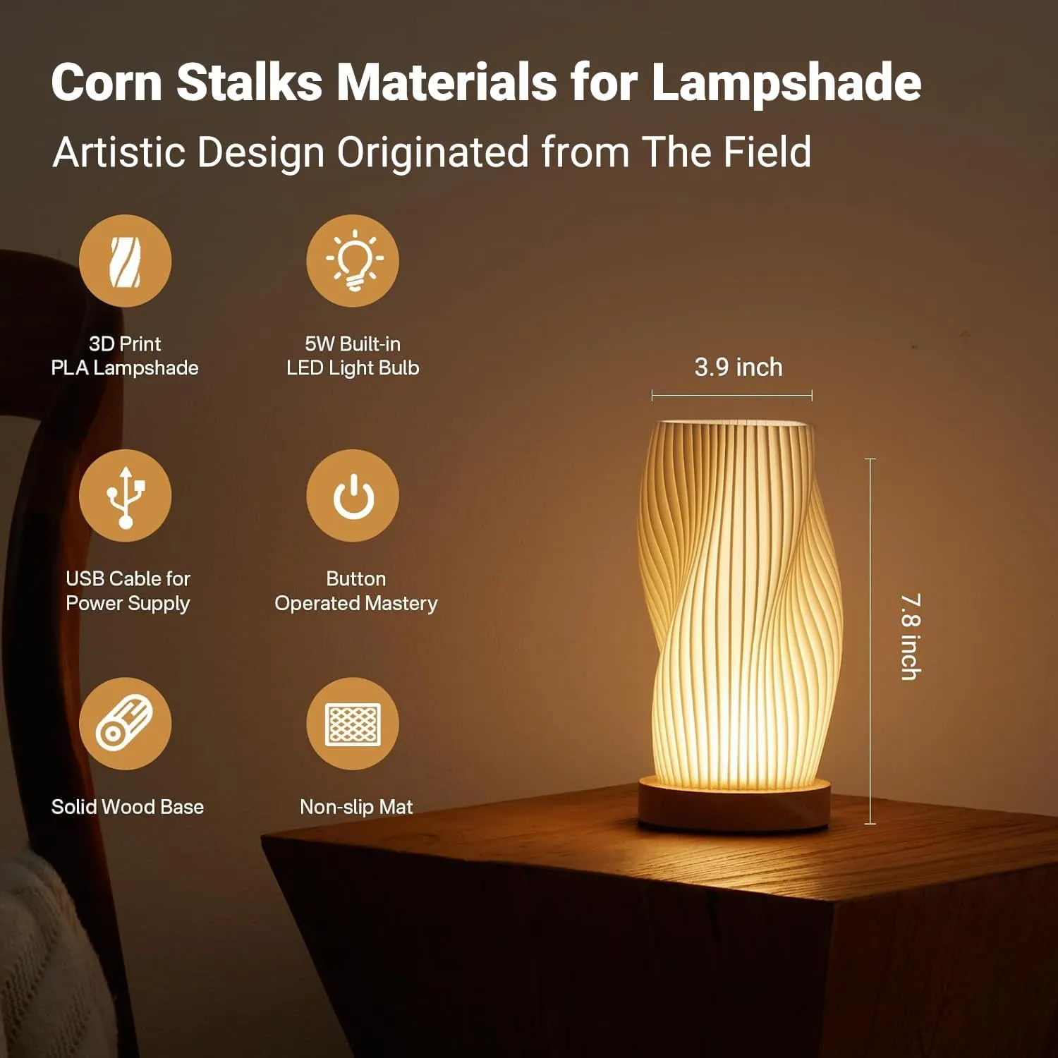 Bedside Lamp with Woodbase - Button Control Table Lamp for Bedroom 12 Way Dimmable Nightstand Lamp with PLA Lampshade for Living Room, Kids Room, College Dorm, Office, Mothers Day Gifts