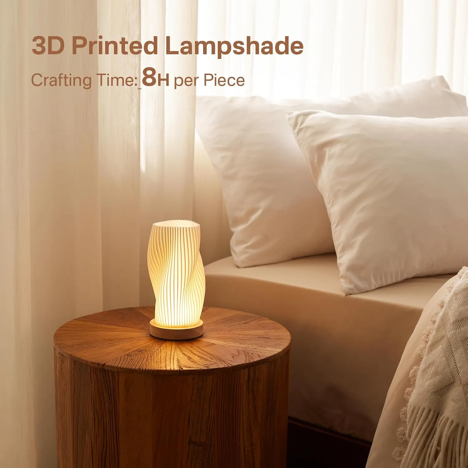 Bedside Lamp with Woodbase - Button Control Table Lamp for Bedroom 12 Way Dimmable Nightstand Lamp with PLA Lampshade for Living Room, Kids Room, College Dorm, Office, Mothers Day Gifts